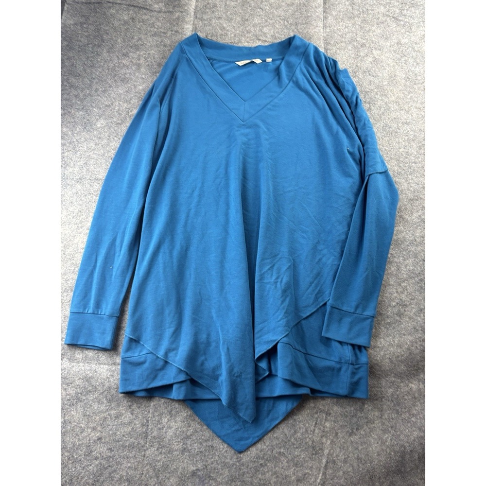 Soft‎ Surroundings Madeline Tunic Womens M Mykonos Blue Long Sleeve V-Neck Knit